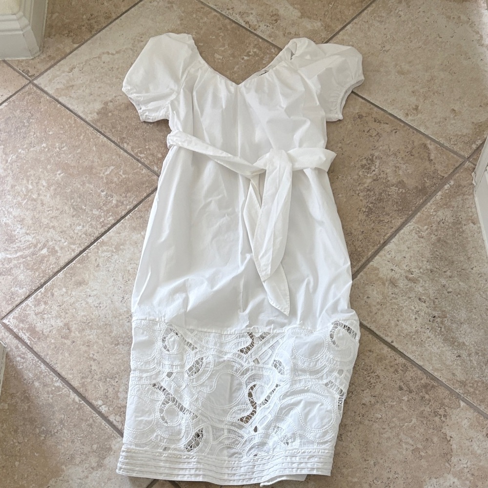 Banana Republic White Midi Dress with Lace Detail S